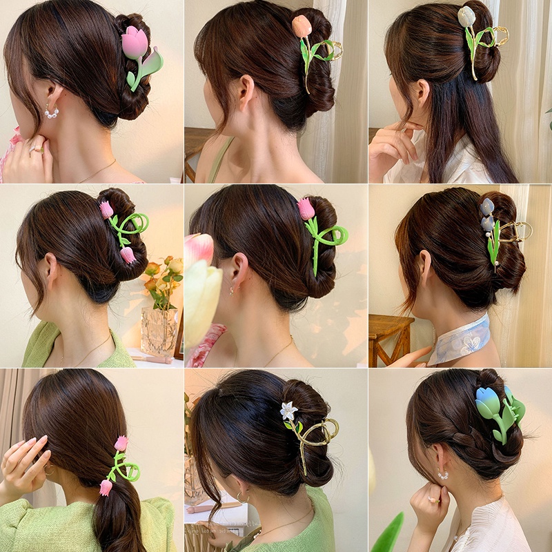 Much Style Big Size Gentle Tulip Hair Clip Enamel Hair Clips Hair Pin Hair  Extension Clamp Hair Accessory | Shopee Singapore