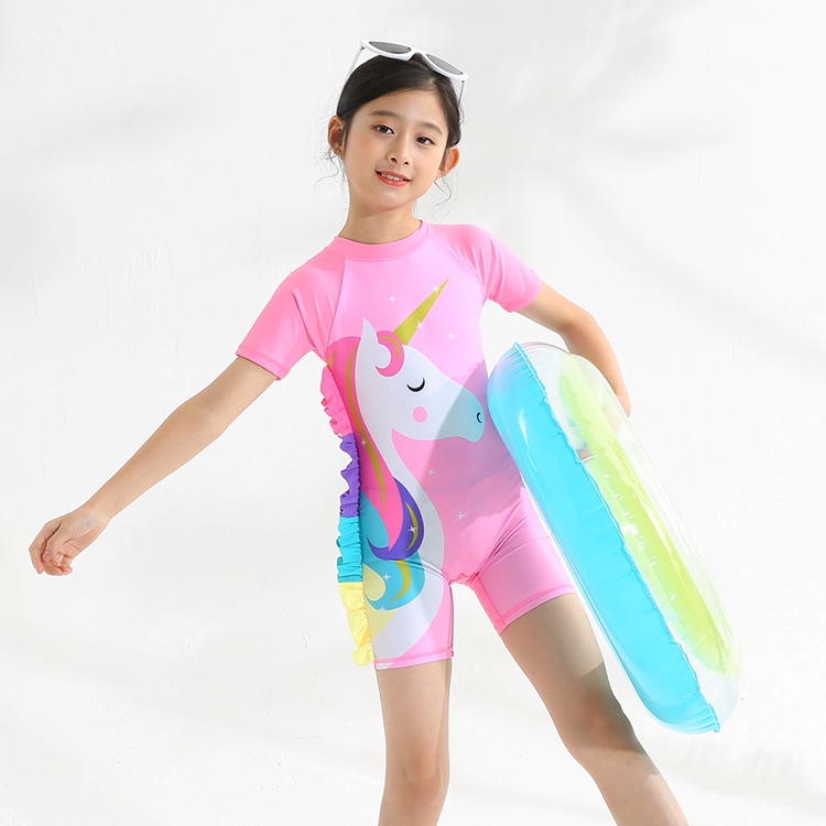 Jurebecia Girls One Piece Unicorn Swimsuit Ruffle Sleeve Swimwear Swimming Suits Beach Bathing Suit 