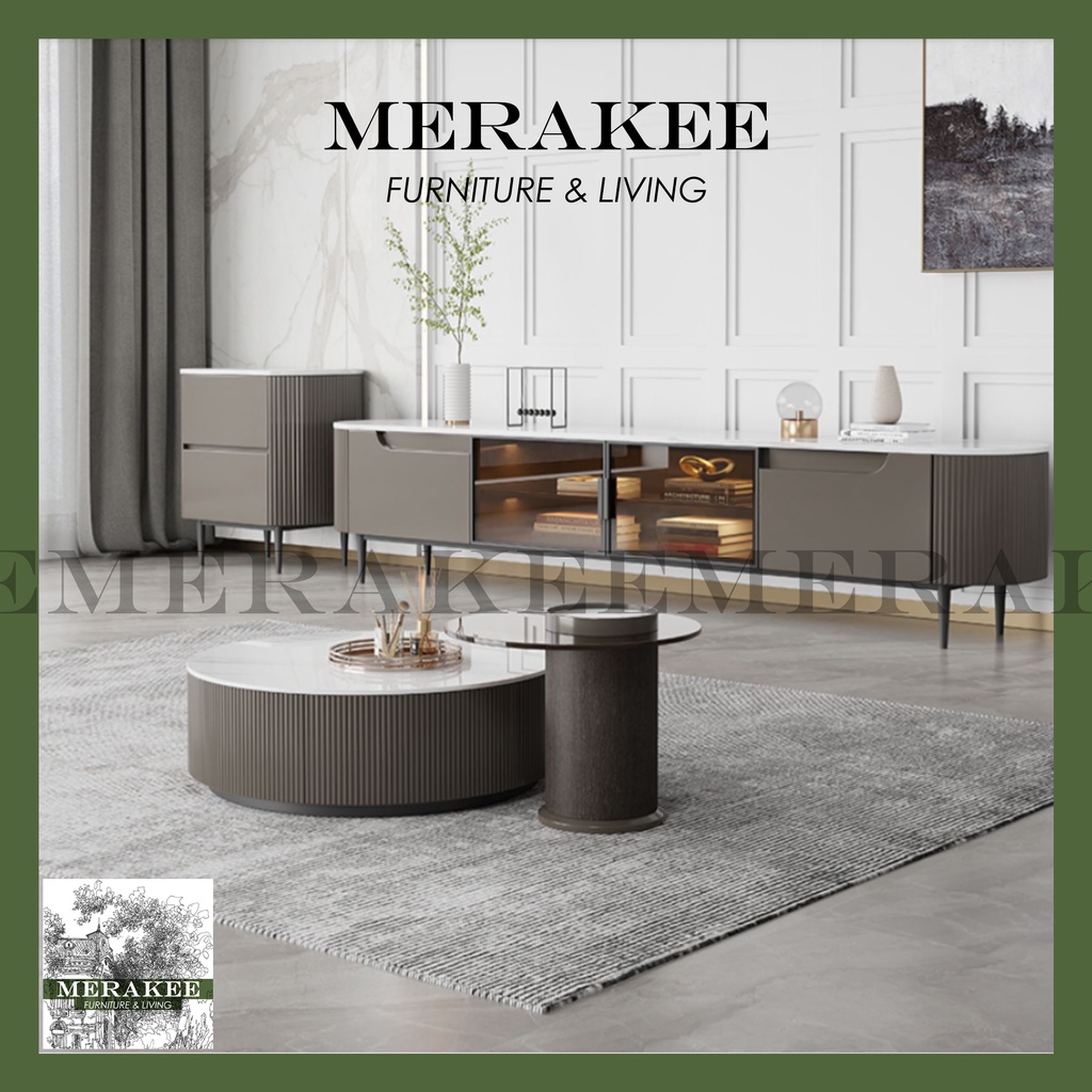 MERAKEE Marble Like Sintered Stone TV Console Coffee Table Set