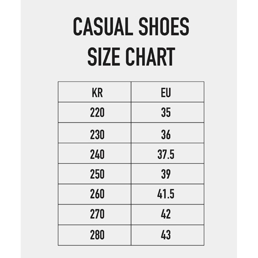 Korean Shoes Size Chart