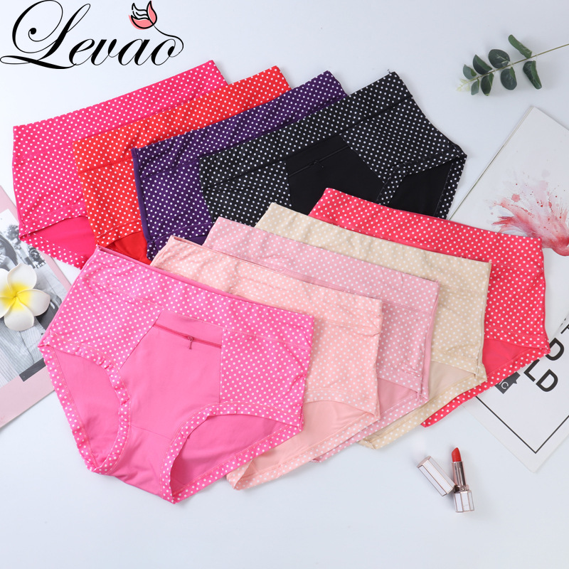 LEVAO Panty for Women Zipper Pocket Panties Plus Size Underwear Female Cotton Dot Zipper
