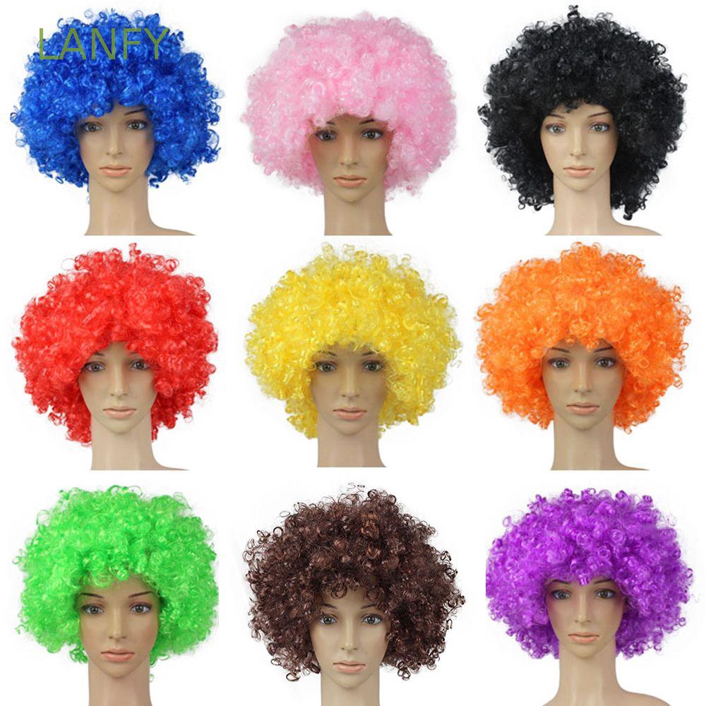 LANFY Afro Curly Wigs Football Fans Wigs Adult Kids Clown ...