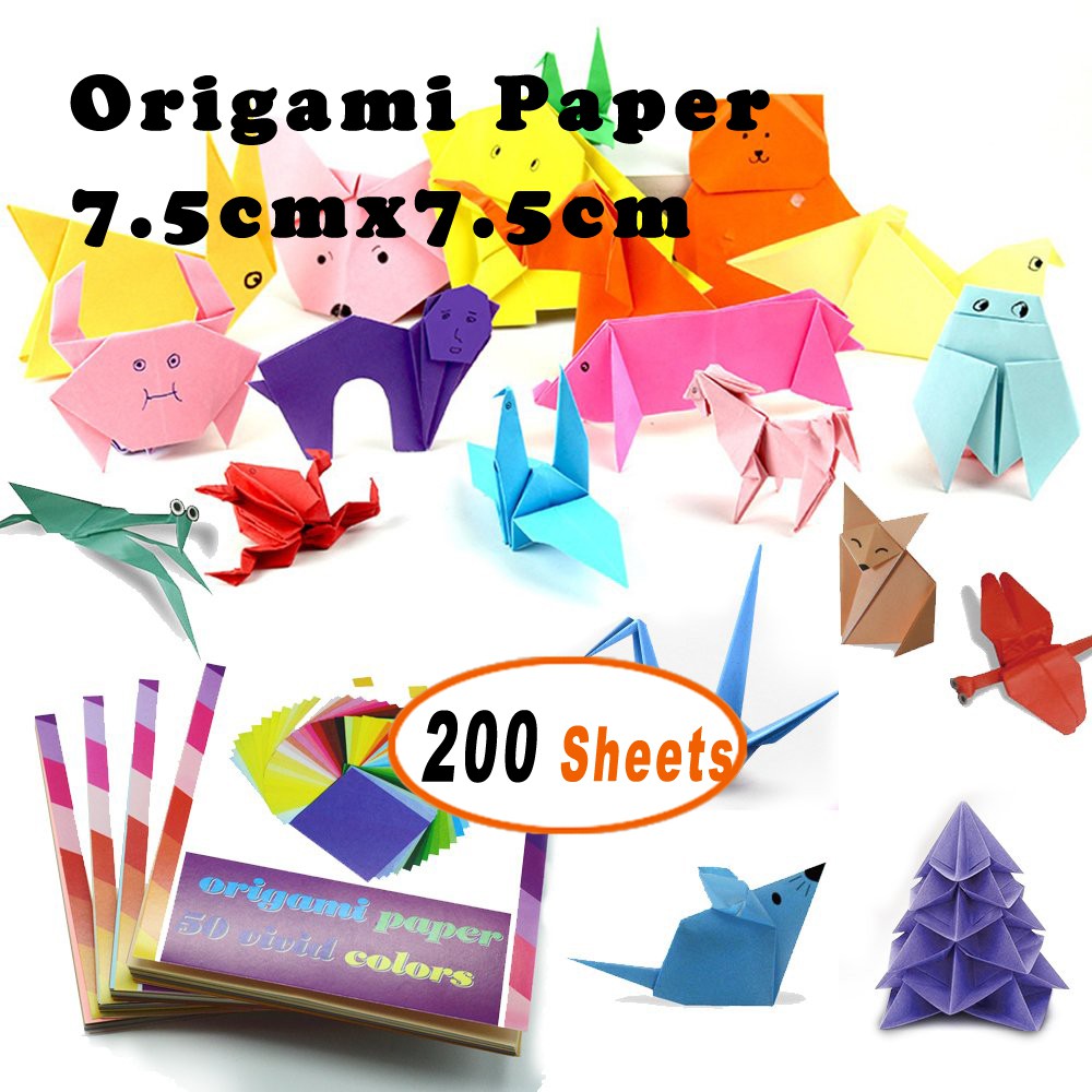 Kool Krafts Origami Paper 300 Sheets Premium Quality for Arts and Crafts Same Color on Both Sides, with 25 Easy Origami Projects Colored Book 6-inch Square Sheets 20 Vibrant Colors 