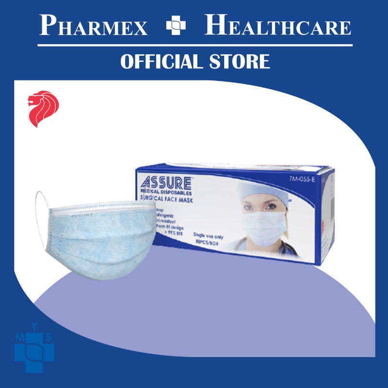 ASSURE Surgical Face Mask, Adult, 3-Ply Earloop, 50pcs/box | Shopee ...