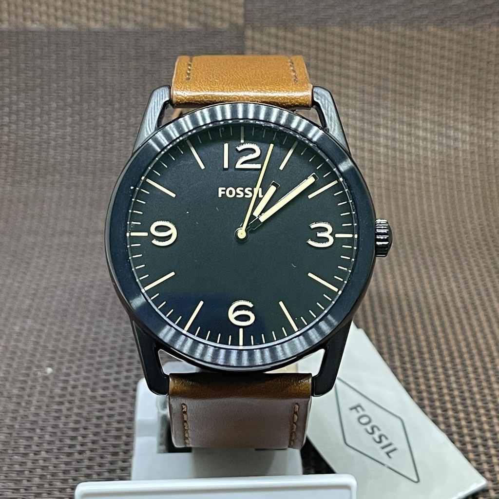 fossil ledger three hand brown leather watch