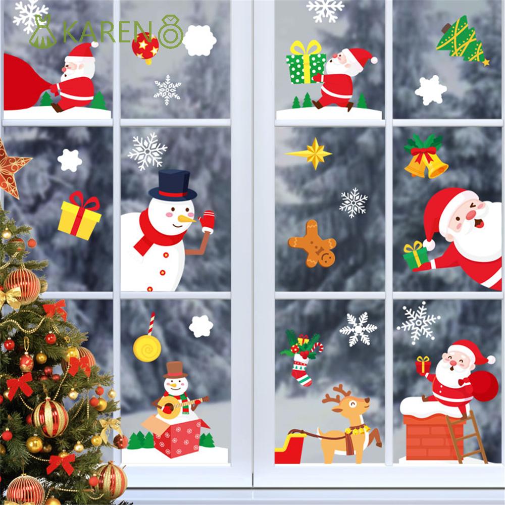 Party-Poter Christmas Window Stickers 300PCS Christmas Window Decorations Christmas Decorations for Windows Glass Office Snowflake Santa Xmas Window Clings 