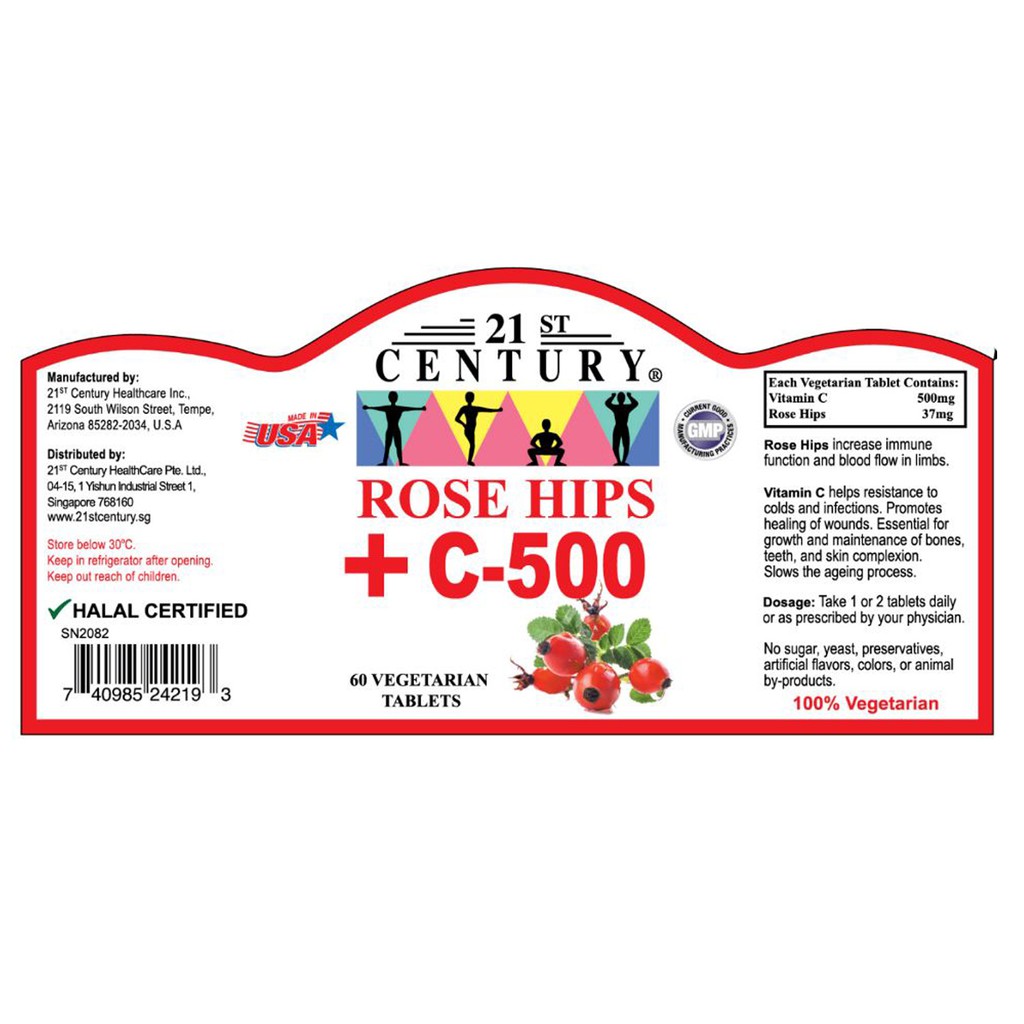 21st Century Vitamin C 500 With Rose Hips 60 Vegetarian Tablets Shopee Singapore