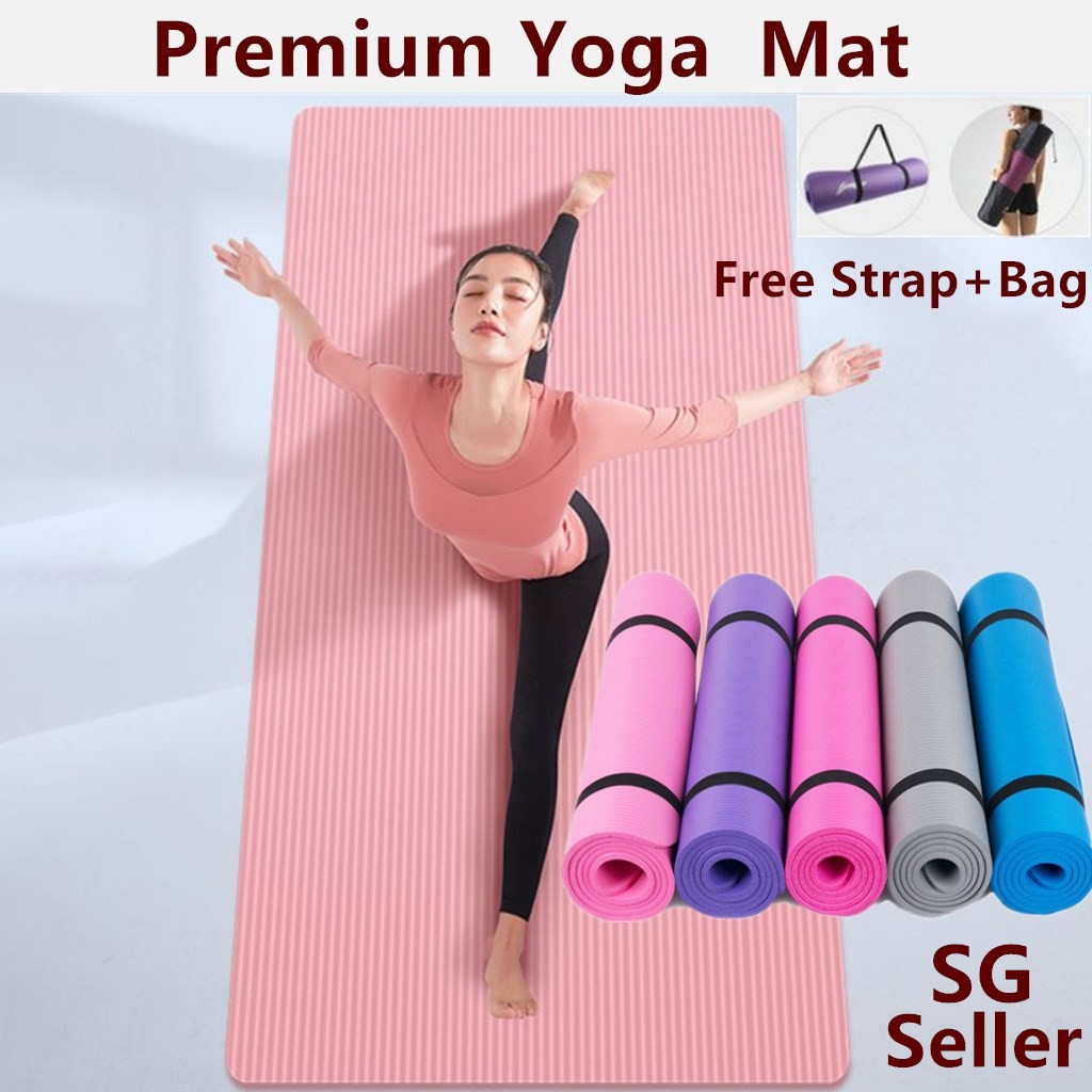 SG Seller 10mm NBR Yoga mat Free strap+Bag Non Slip Exercise/sport mats ...