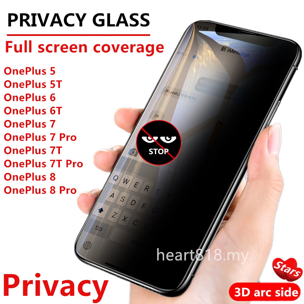 OnePlus 5 5T 6 6T 7 7T 8 8T Pro / Black-edge privacy tempered glass