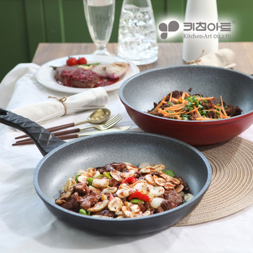 Kitchen Art Stone Xylan Titan Coated Frying Pans Wok MADE IN KOREA