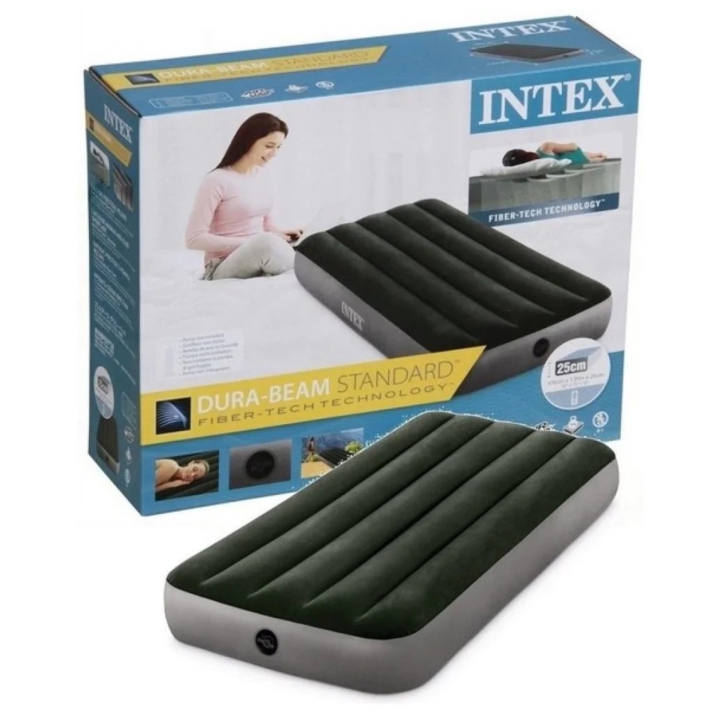 [ INTEX ] Fiber Tech Dura Beam Single Size ARMY GREEN Air Mattress
