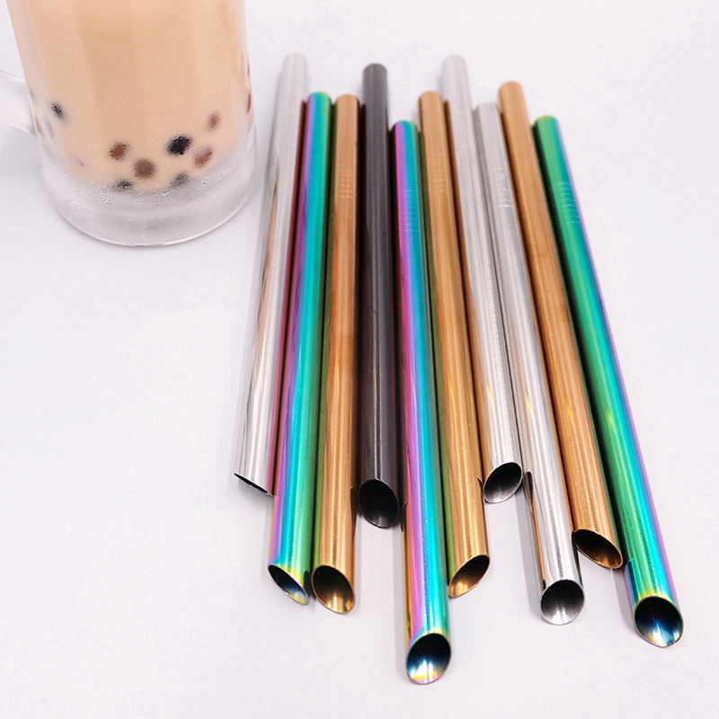 1Pc12mm Stainless Steel Straw Reusable Bubble Tea Drinking Straws Pointed End Bold Party Pearl