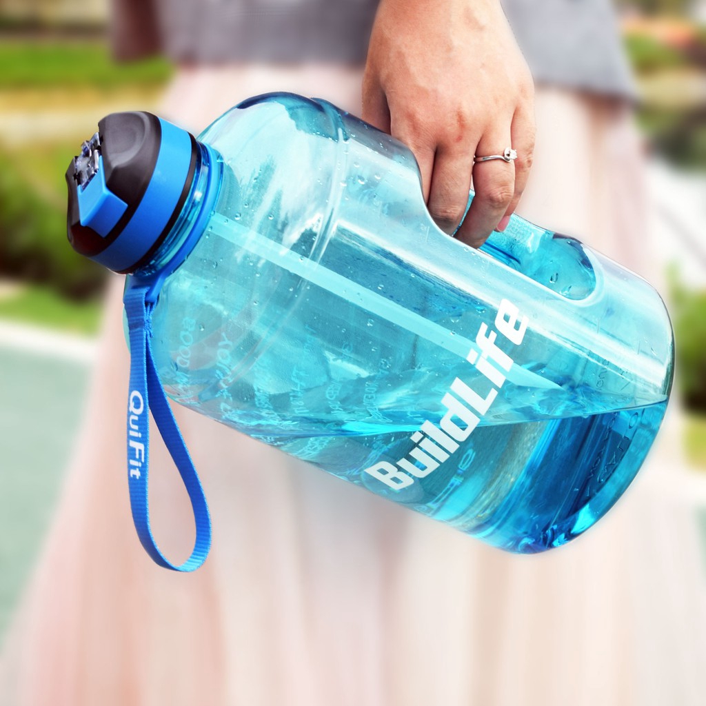 QuiFit 2.2L/73OZ Gallon Motivational Water Bottle Wide Mouth with Straw