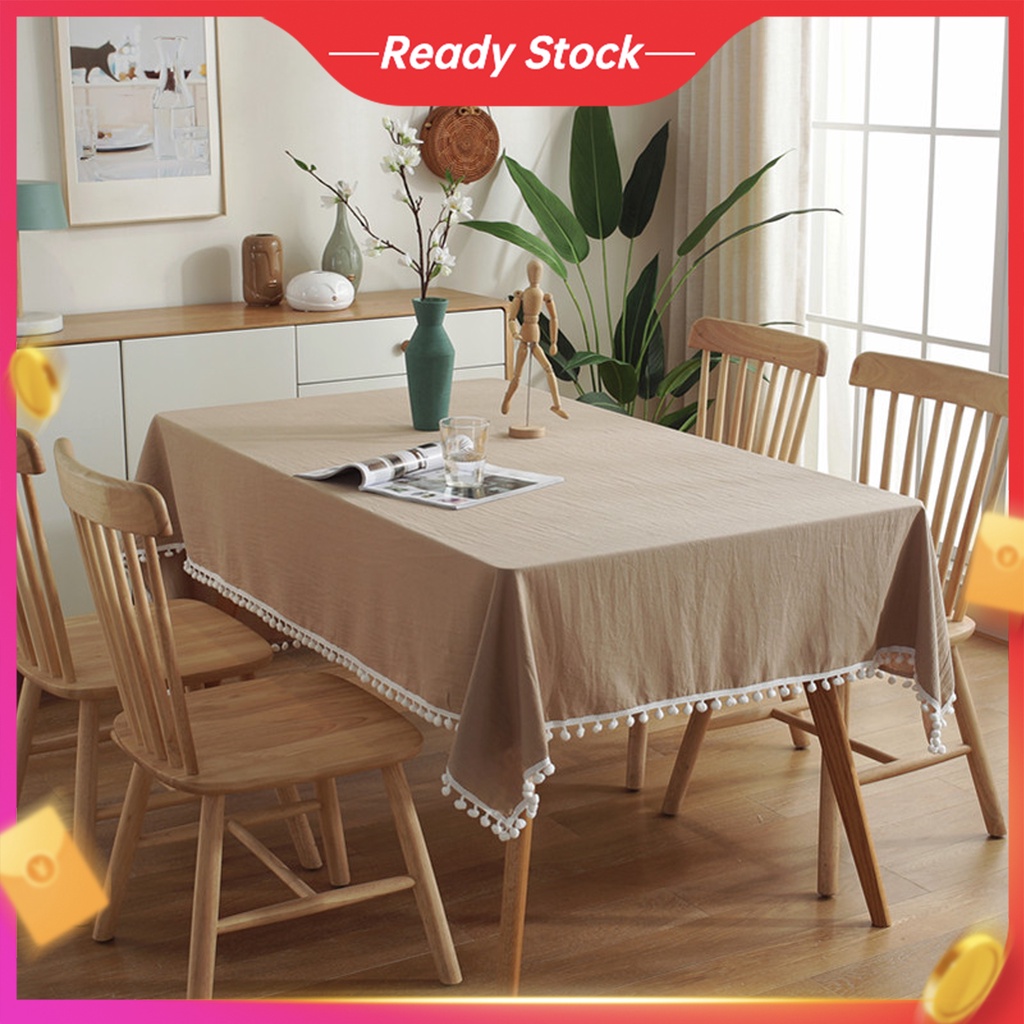 Pure Color Table Cloth Small Ball Tassel Table Cloth Waterproof Table Cloth Alas Meja Makan Shopee Singapore