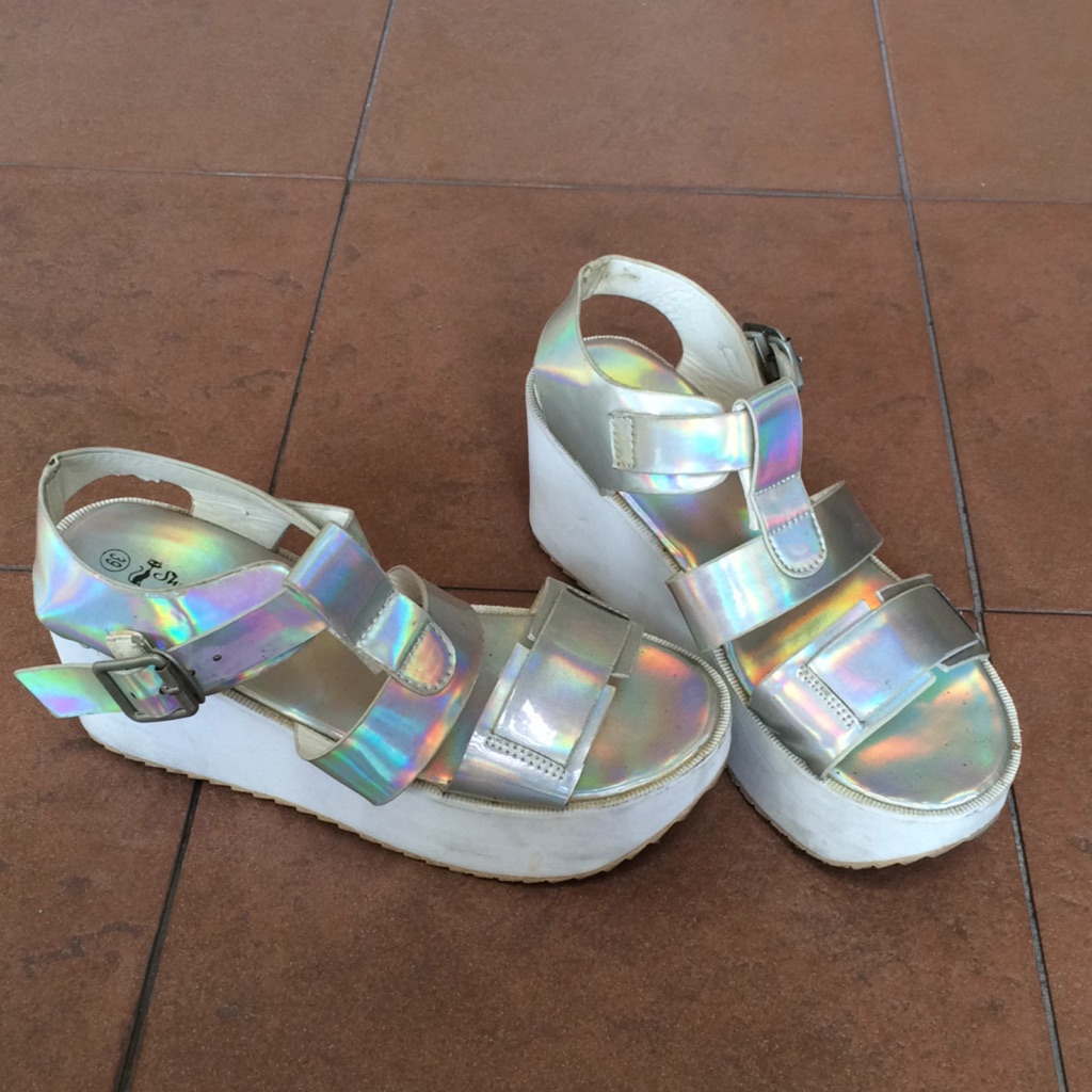 holographic platform sandals