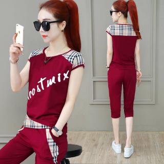 Image of Sports Suit Women's Top+cropped Trousers Suit Short Sleeve T-shirt Large Size Fashion Casual Two-piece Set