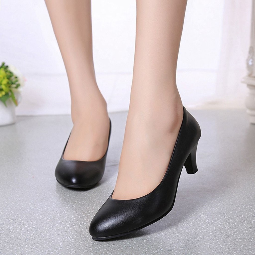 silife Ladies  Work Low OL 5 5CM Leather Mid Heels Shoes  