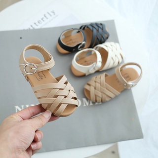 Sandals Summer 2022 Girls Beach Shoes Classic Black White Pink Roman Sandals Cut-outs Kids Baby Girl Shoes