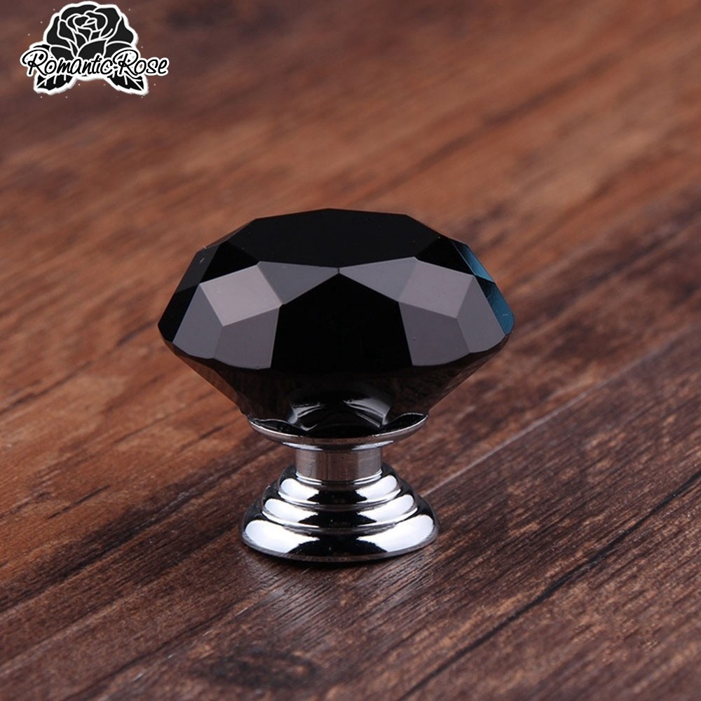 Rro 3cm Door Knob Handles Black Crystal Glass Cupboard Drawer