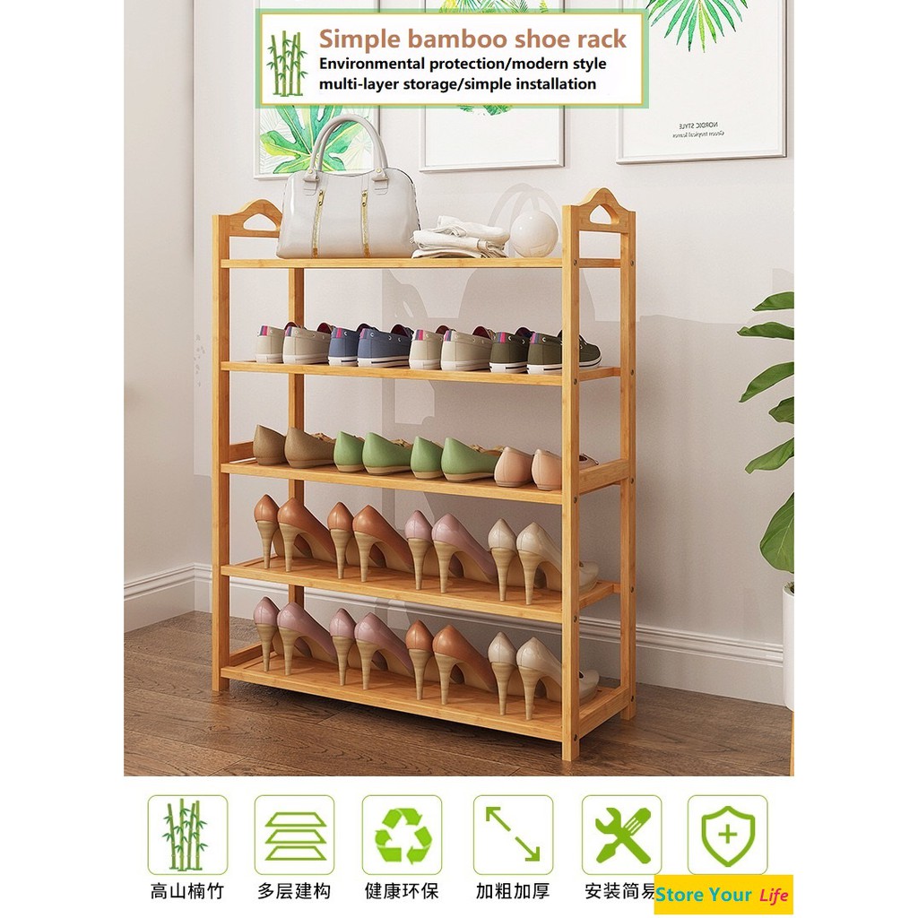 Local Seller Multi Layer Shoe Rack Narrow Home Economical Shoe Cabinet Bamboo Storage Solid Wood Storage Shelf Shopee Singapore