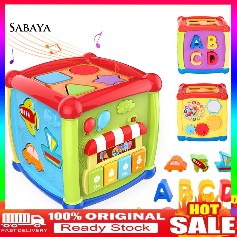 Ready Stock Music Activity Cube Clock Geometric Blocks Sorter Educational Toddlers Kids Toy Shopee Singapore