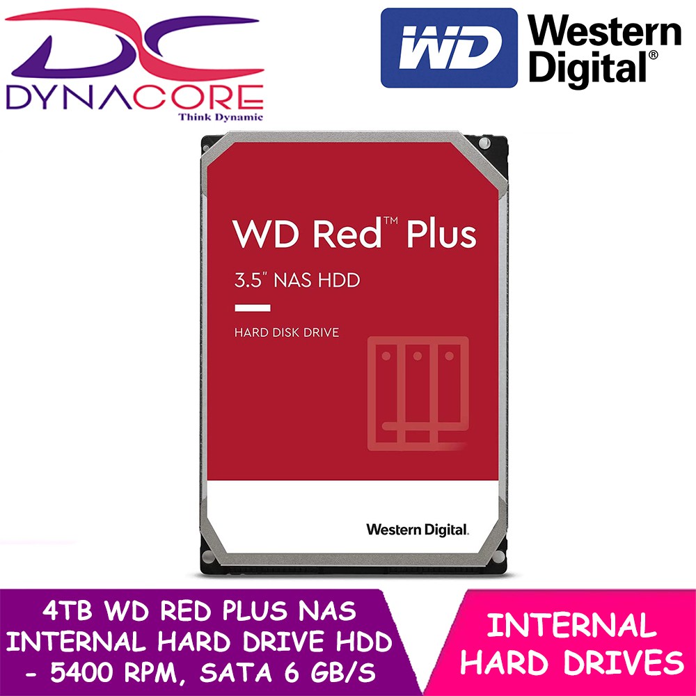 Western Digital 4TB WD Red Plus NAS Internal Hard Drive HDD - 5400 RPM,  SATA 6 Gb/s, CMR, 128 MB Cache, 3.5