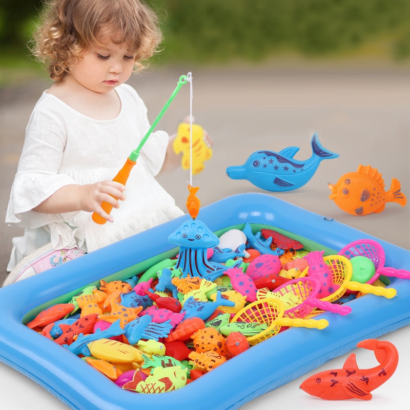 46PCS Children Magnetic Fishing Toy With Inflatable Pool Parent-Child ...