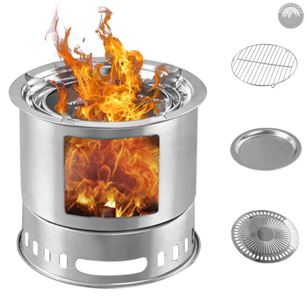 Ebw Multifunctional Camping Wood Stove Portable Wood Burning Bbq Grill Stove For Outdoor Backpacking Hiking Picnic Bbq Shopee Singapore