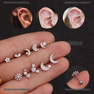 Image of 【Above】 Crystal Rhinestone Moon Sun Ear Helix Cartilage Body Piercing Earrings