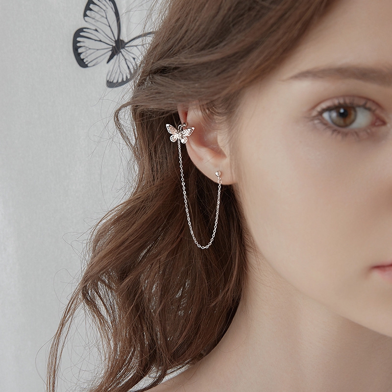1 Side Ear Clip Crystal Butterfly Earrings Summer Fashion Simple 2 In 1 ...