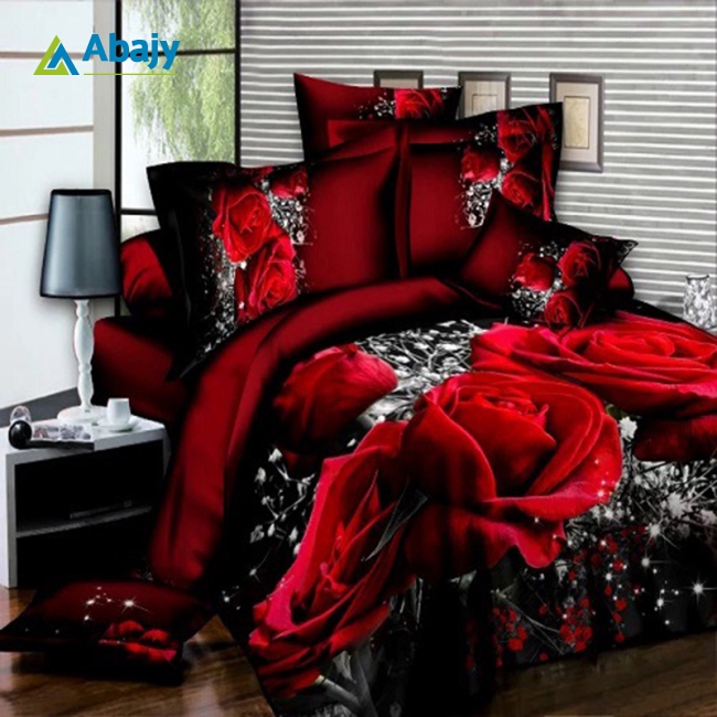 4 Pcs 3d Big Red Rose Floral Bedding Sets Wedding Duvet Cover