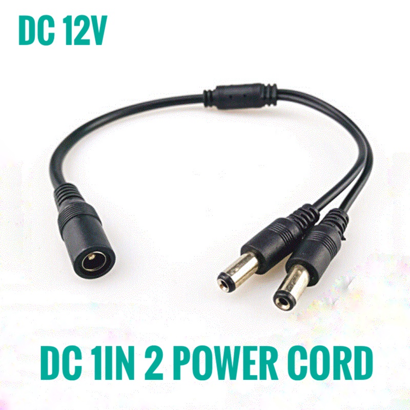 12V DC Power Splitter Cable 1 Female to 5.5*2.1mm Dual Male Connector