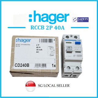 Hager CD240B/CE240B/CF240B 40A 2 Pole 30mA , 100mA Or 300mA RCCB 