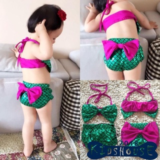 Happy Town Toddler Baby Girl Swimsuits Watermelon Bowknot Skirt Swimwear 3Pcs Bikini Set 