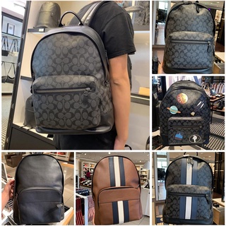 Coâćh_ Men's Backpack 23247/Large School Travel Bag/Men's Striped Leather Bag