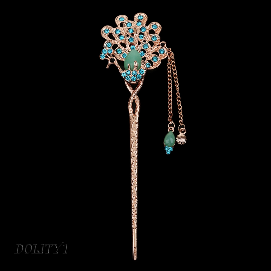Vintage Bobby Pin Peacock Design Hairpin Blue Crystal Hair Stick