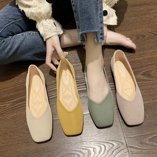Image of 2019 summer new Korean version of the elastic breathable knit single shoes female flat bottom fairy wind wild retro milk