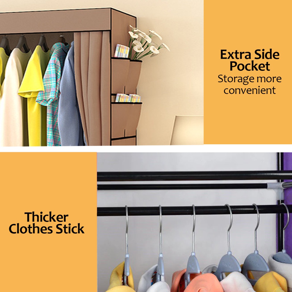 Almari Baju Wardrobe Clothes Rack Rak Baju Clothes Organization Almari Yg105 Multi Color Design Diy Space Saving Shopee Singapore
