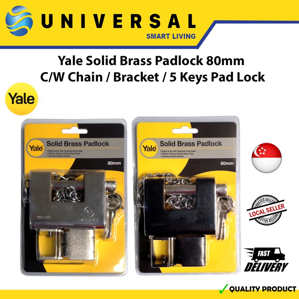[SG SHOP SELLER] Yale Solid Brass Padlock 80mm C/W ( Chain / Bracket / 5 Keys ) Pad Lock