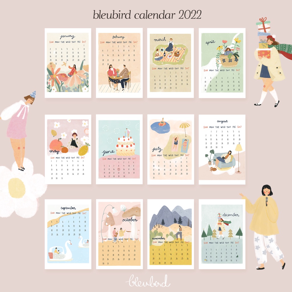 Bleubird Calendar 2022 Special Calendar Postcard Set Of 12 Sheets Of Size 10X15Cm | Shopee Singapore