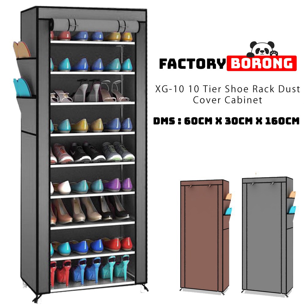 Xg 10 10 Tier Shoe Rack Dust Cover Cabinet Shopee Singapore