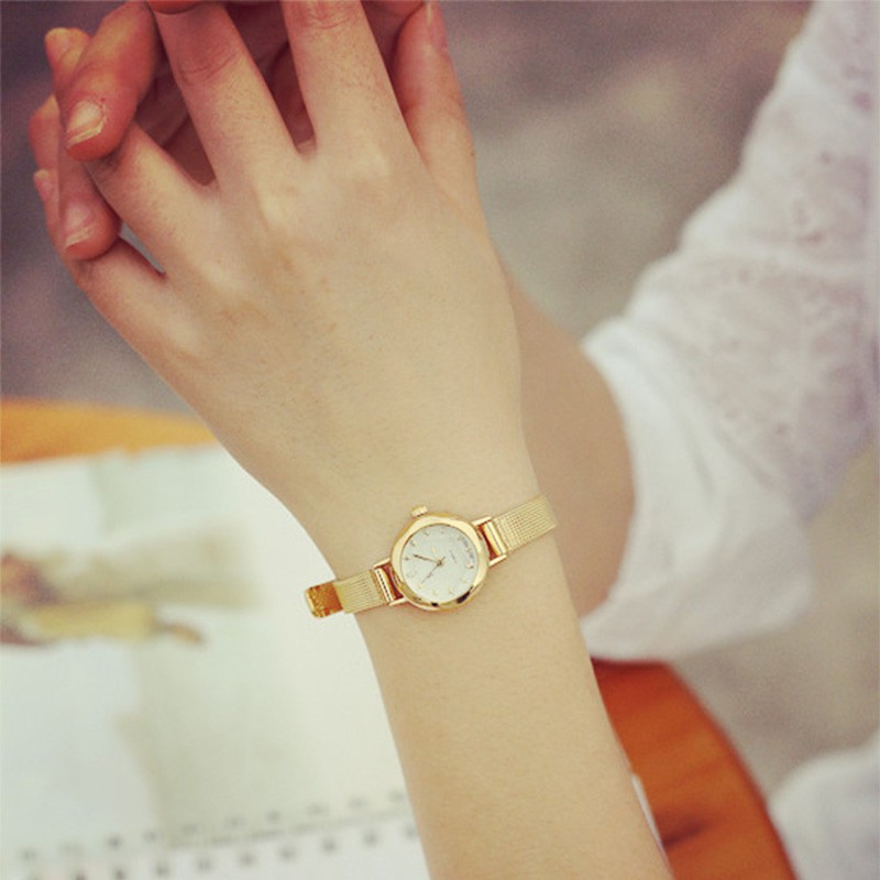 Fashion Womens Golden Small Round Dial Bracelet Lady Quartz Analog Wrist Watch