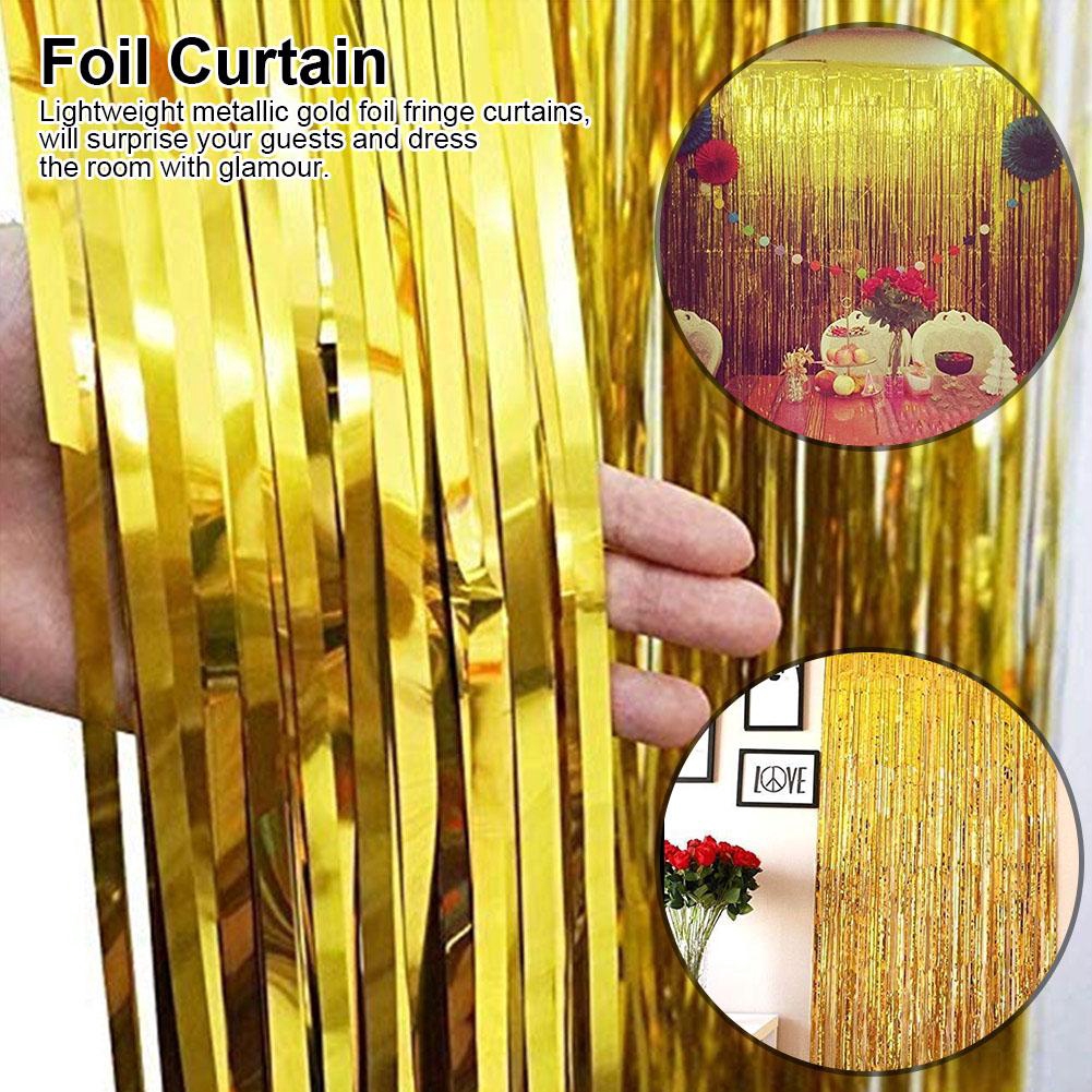 Birthday Backdrop Decor Christmas For Curtain Door Foil Fringe Curtains Photo