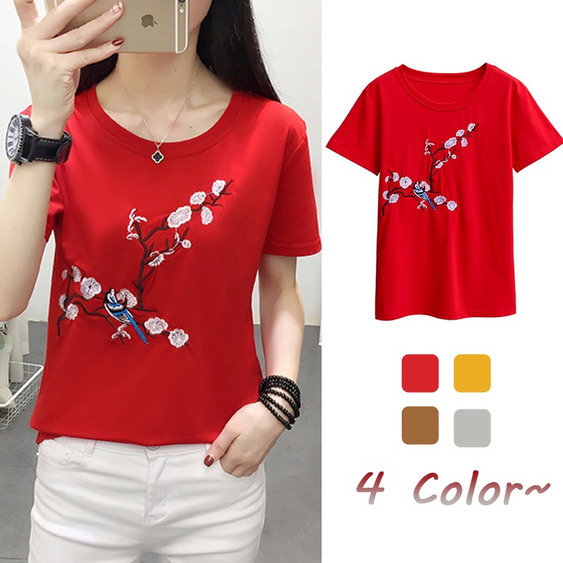 Women TShirt Summer Tshirts Floral Embroidery Tops Casual Large Size T