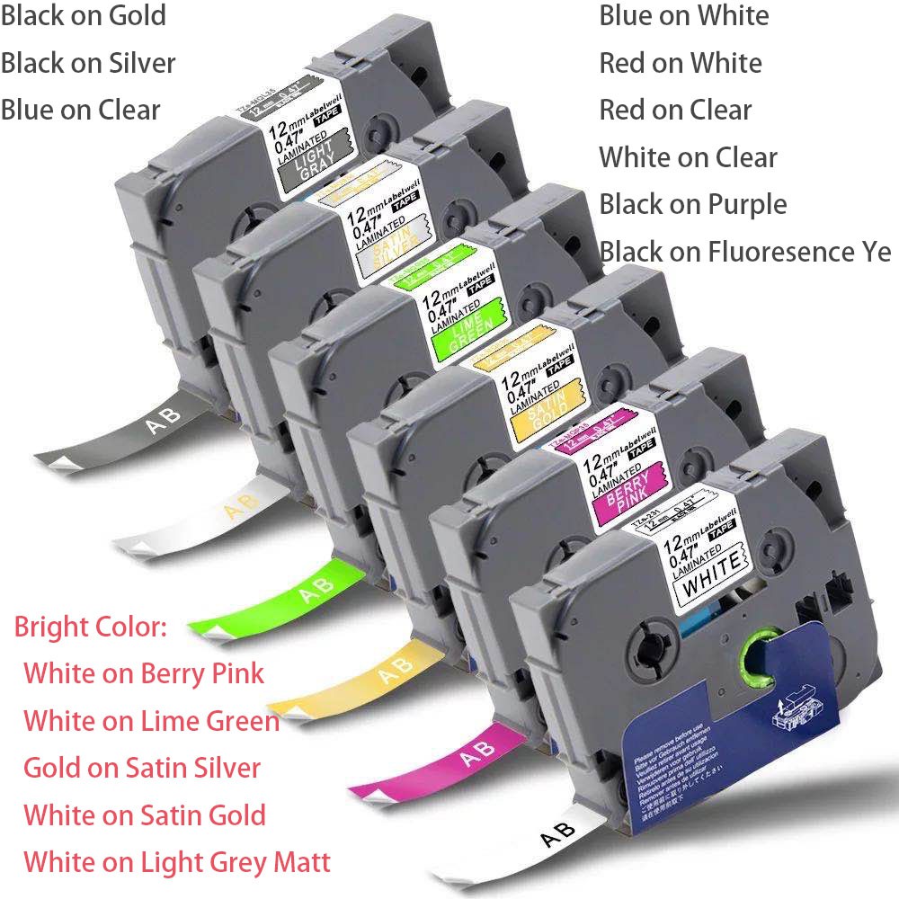 Compatible Brother PTouch TZ TZe Label Tape 12mm with assorted color