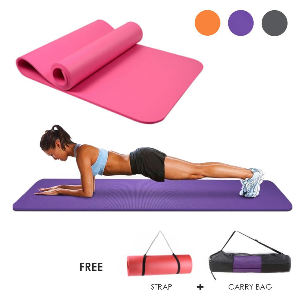 10mm Nbr Yoga Mat Non Slip Extra Thick With Carry Bag And Strap