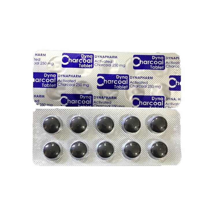 Dynapharm Charcoal Tablet 250mg for stomach gas (ACTIVATED CHARCOAL TABLET) Treatment of Fatulence and Diarrhoea (10x10s)