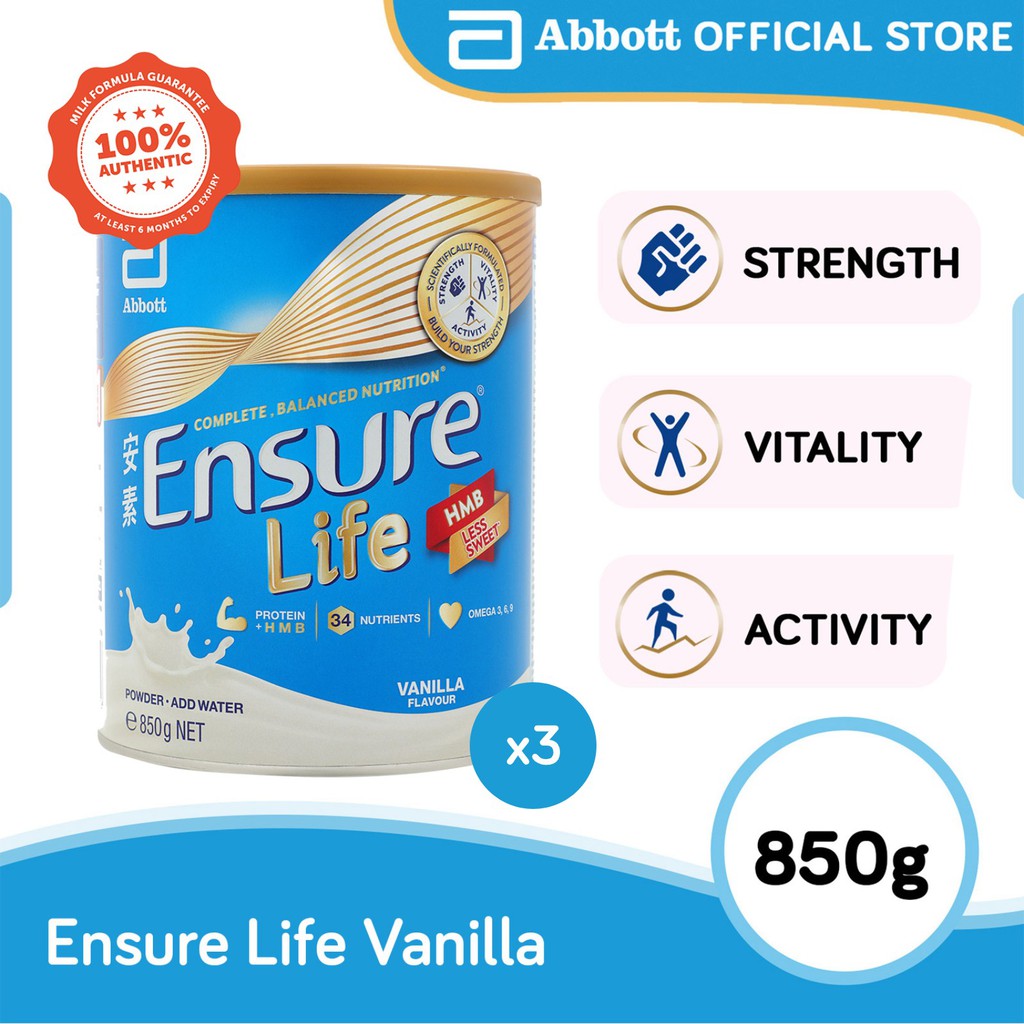 [Bundle of 3] Ensure Life Vanilla (850g) Shopee Singapore