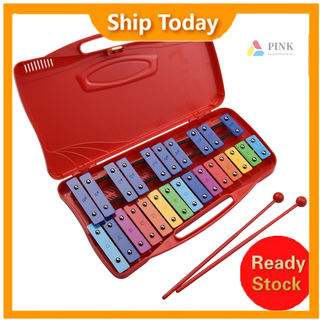 dayone 25 Notes Glockenspiel Xylophone Hand Knock Xylophone Percussion Rhythm Musical Educational Teaching Instrument Toy with Case 2 Mallets for Baby Kids Children