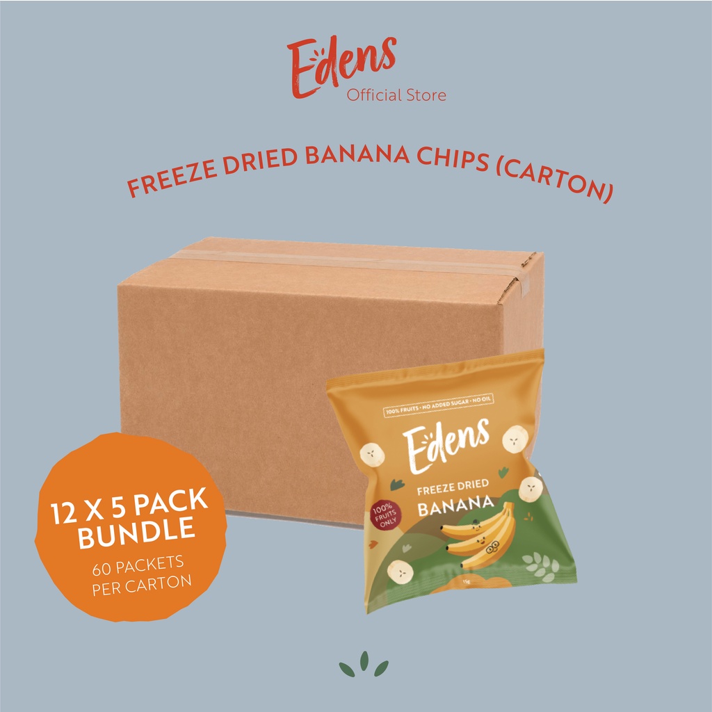 Edens Sugar Free Freeze Dried Banana Chips (16g x 5) 12 Pack Carton